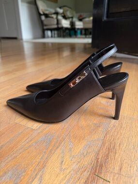 Hermes Black Leather Slingback Pointed-Toe Stiletto Heels